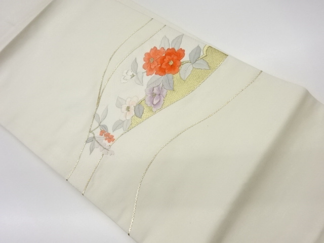 リサイクル　花々模様刺繍名古屋帯